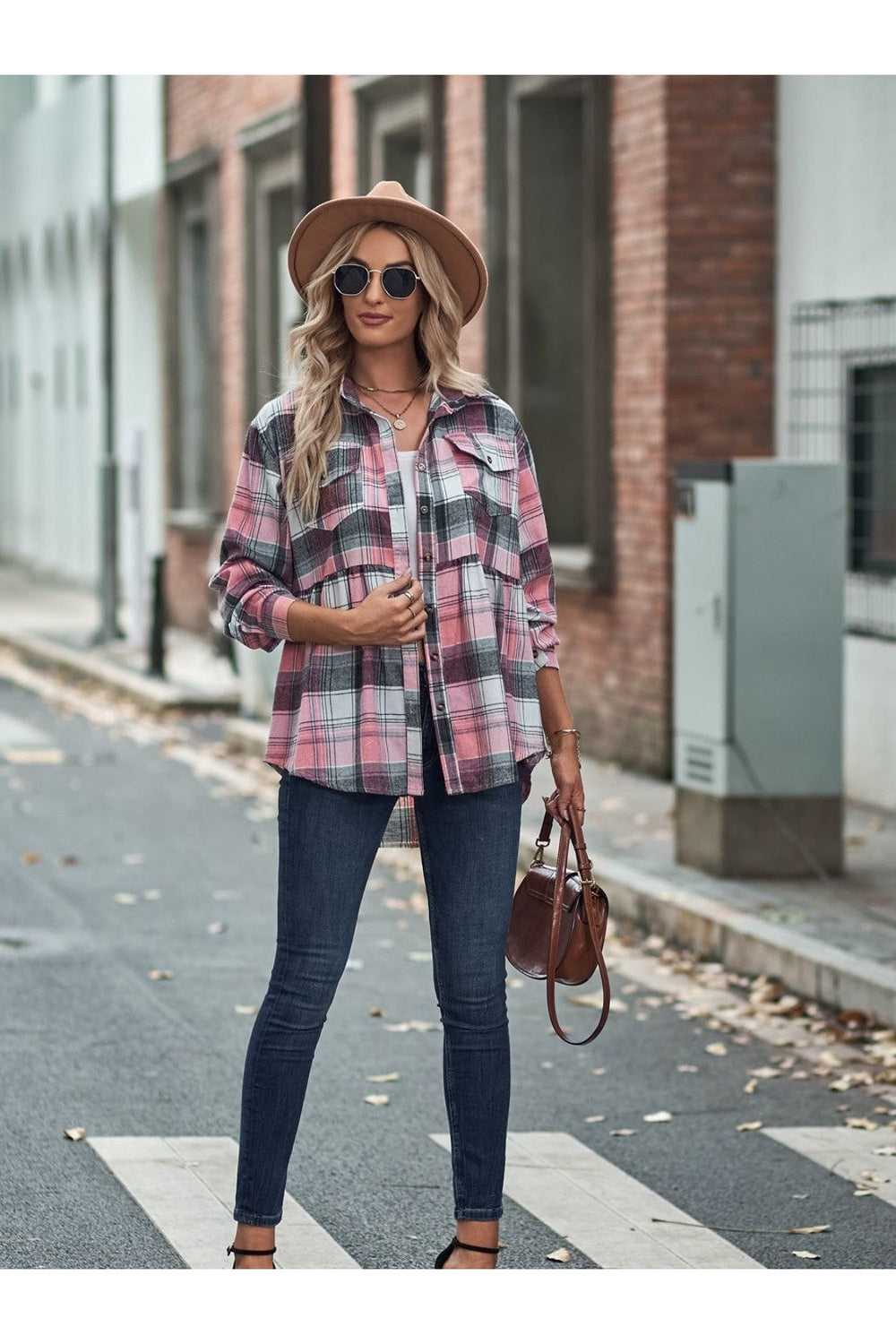 Plaid Button Up Dropped Shoulder Shirt - Shirts - FITGGINS