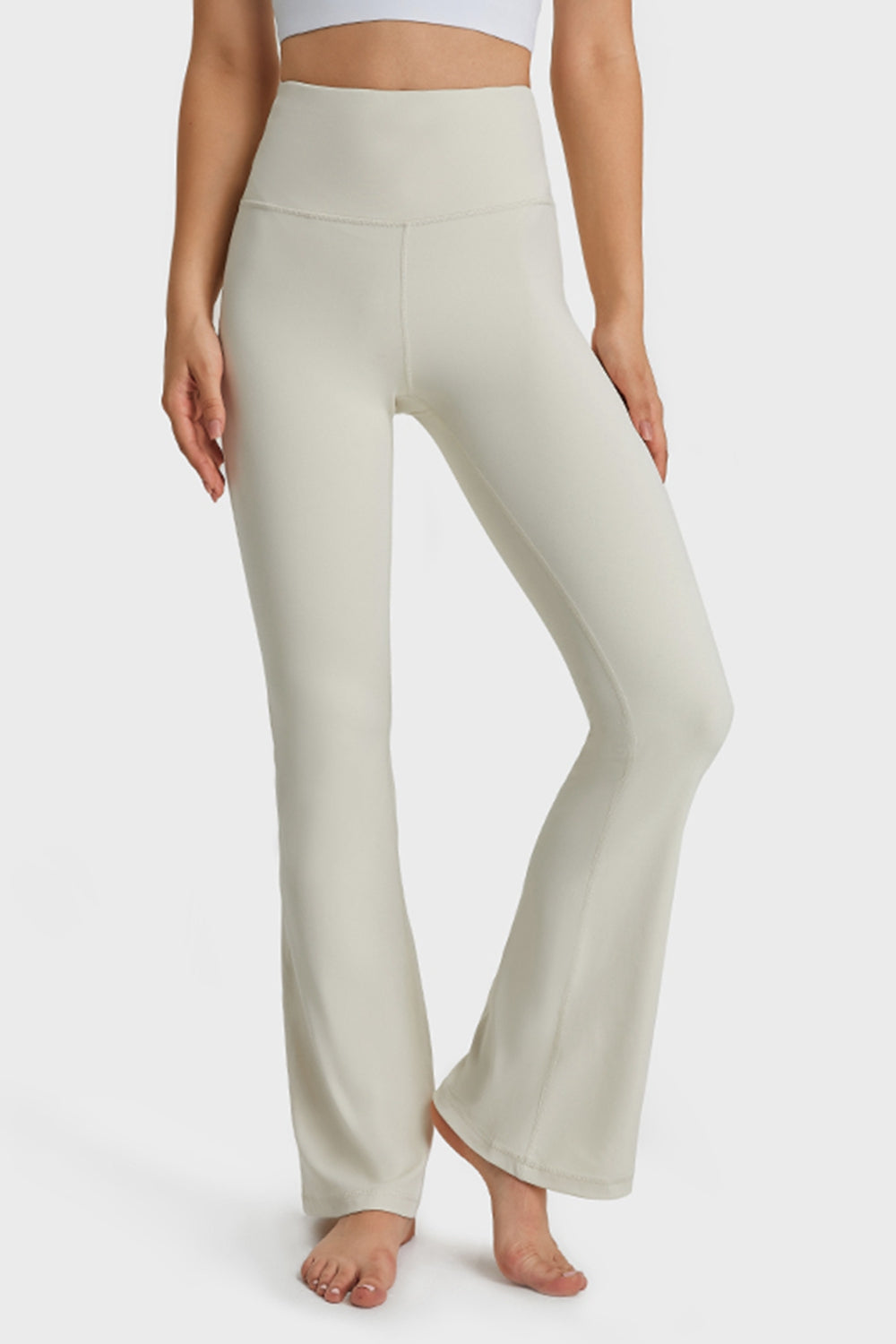 Millennia Elastic Waist Flare Yoga Pants White Fitggins