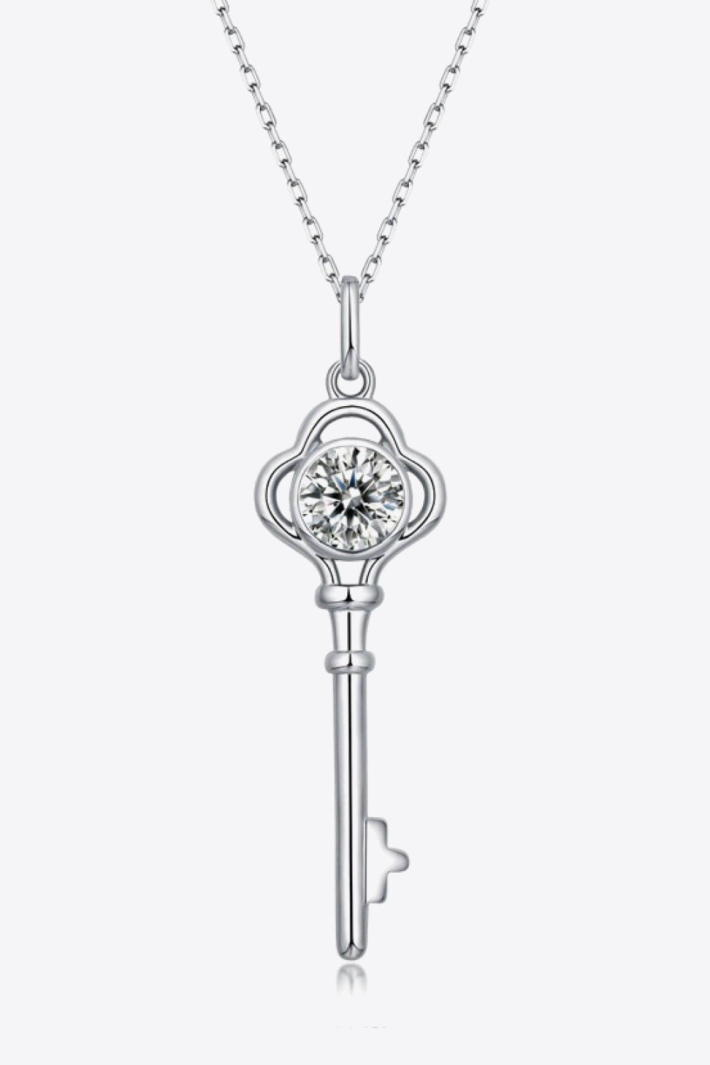 925 Sterling Silver 1 Carat Moissanite Key Pendant Necklace - Necklaces - FITGGINS