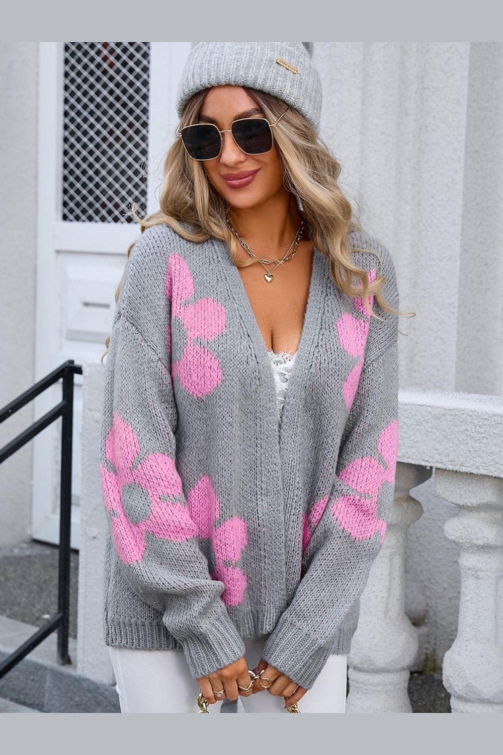 Angel Wings Flower Open Front Long Sleeve Cardigan - Cardigans - FITGGINS