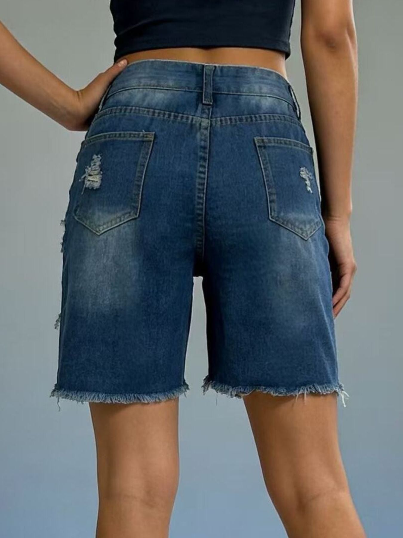Full Size Ripped Frayed Hem Denim Shorts Plus Size Fitggins