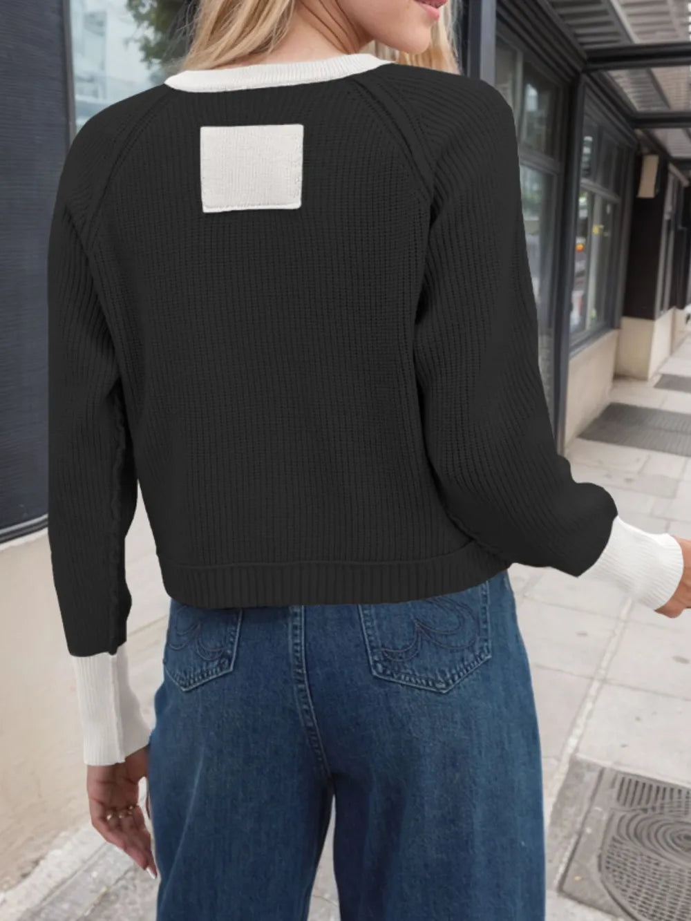 Contrast Button Up Long Sleeve Cardigan Fitggins