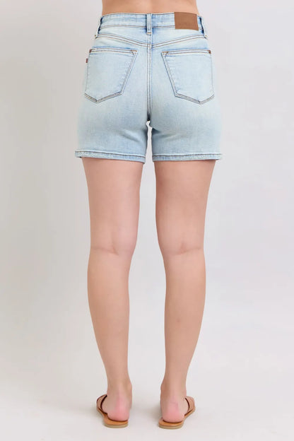 Judy Blue Full Size 2-Button Denim Shorts with Pockets — Plus Size Fitggins