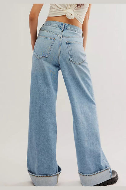 Cuffed Jeans with Pockets - Jeans - FITGGINS