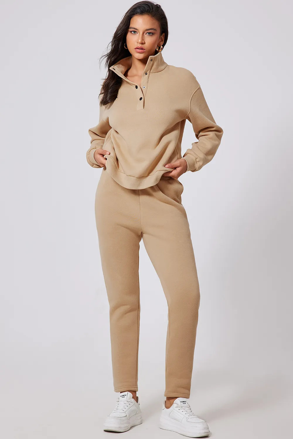 Half Snap Turtleneck Top and Pants Active Set Fitggins