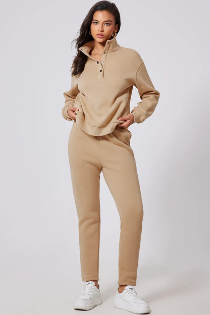 Half Snap Turtleneck Top and Pants Active Set Fitggins