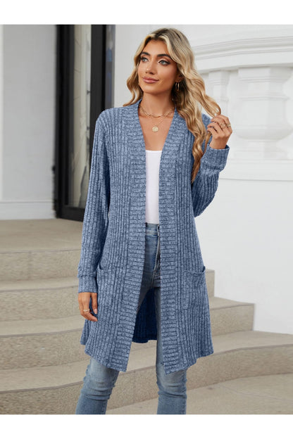 Open Front Long Sleeve Cardigan - Cardigans - FITGGINS