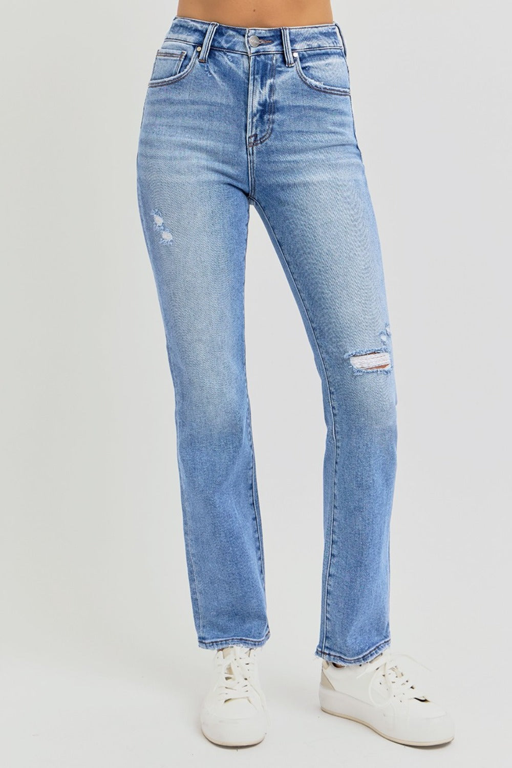 RISEN Full Size Distressed High-Rise Ankle Straight Jeans - Jeans - FITGGINS