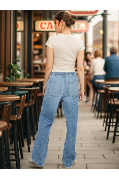 Drawstring Straight Jeans with Pockets - Jeans - FITGGINS