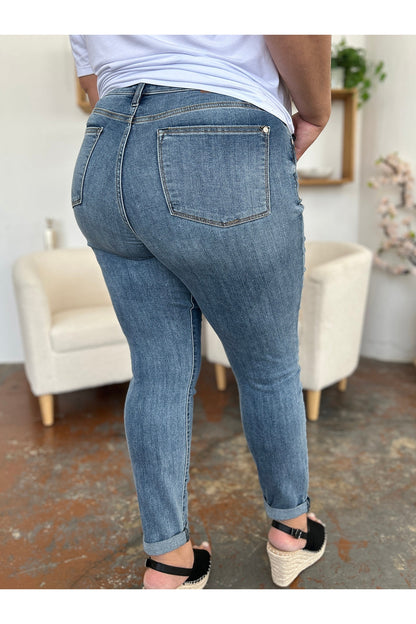 Judy Blue Full Size Cuffed Hem Slim Jeans - Jeans - FITGGINS