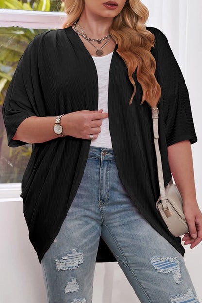 Plus Size Ribbed Cocoon Cover Up Black Fitggins