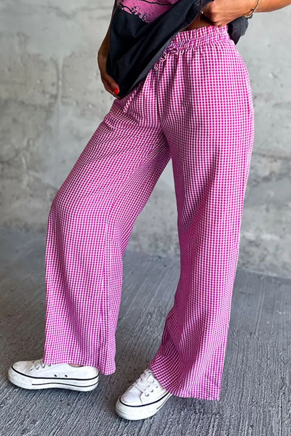 Plaid Wide Leg Pants with Pockets - Pants - FITGGINS