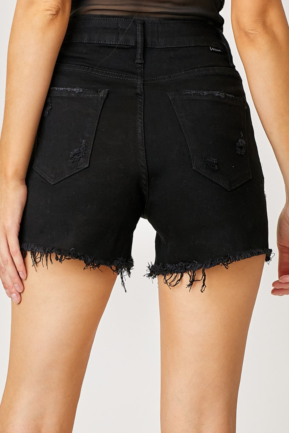 RISEN Frayed Hem Denim Shorts with Fringe Detail Pockets - Denim Shorts - FITGGINS