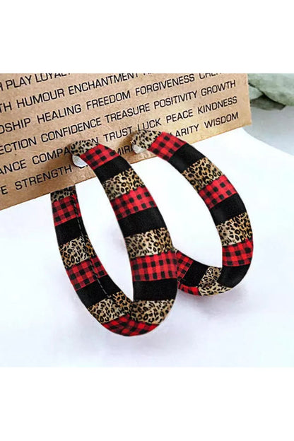 Plaid PU Leather Hoop Earrings - Earrings - FITGGINS