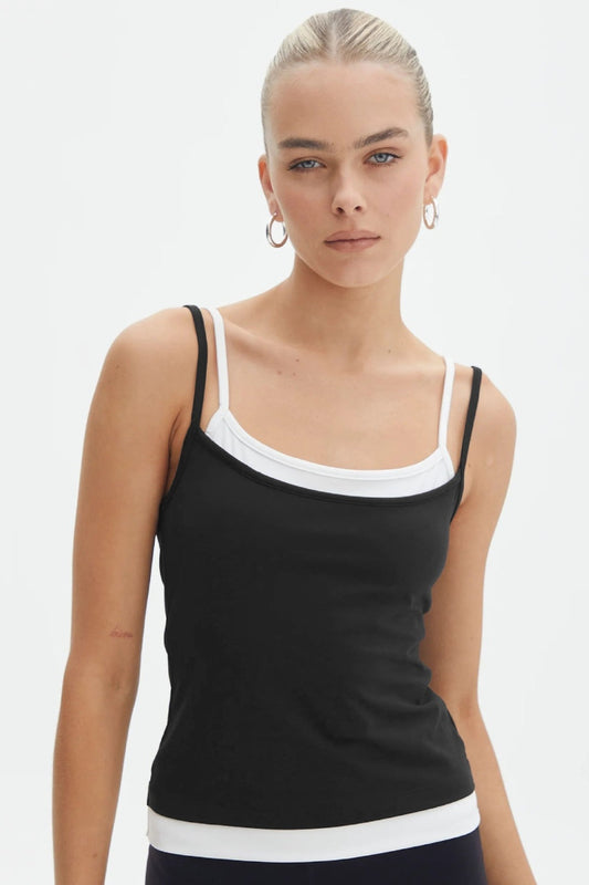 Faux Layered Square Neck Cropped Cami - Crop Tops & Tank Tops - FITGGINS