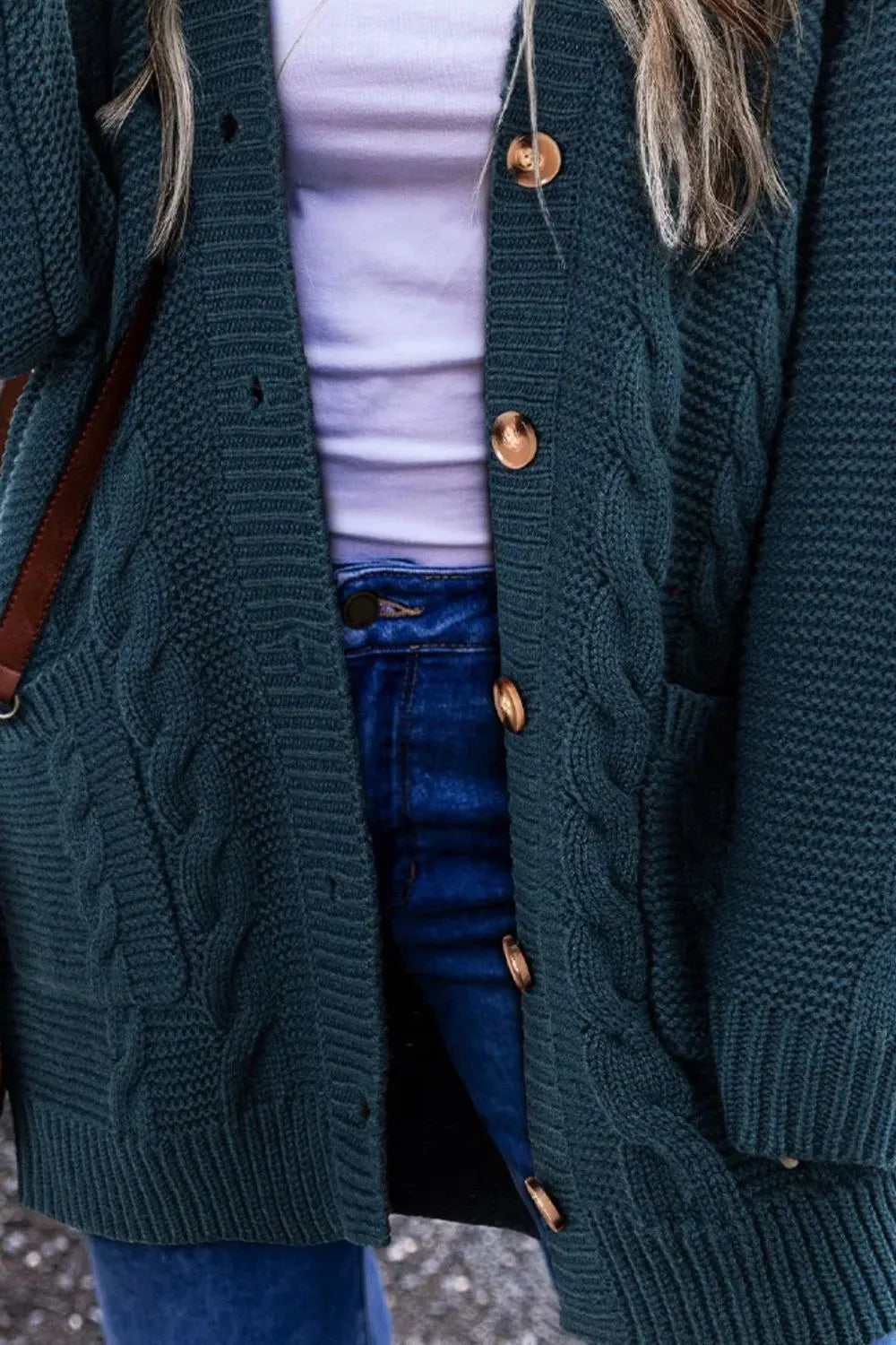 Cable-Knit Button Up Long Sleeve Cardigan Fitggins