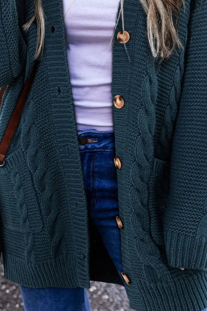 Cable-Knit Button Up Long Sleeve Cardigan Fitggins