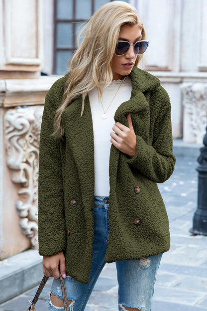 Ivy Lane Full Size Lapel Collar Sherpa Coat Army Green Fitggins