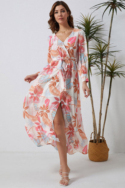 Printed Tie Waist Maxi Dress - Casual & Maxi Dresses - FITGGINS