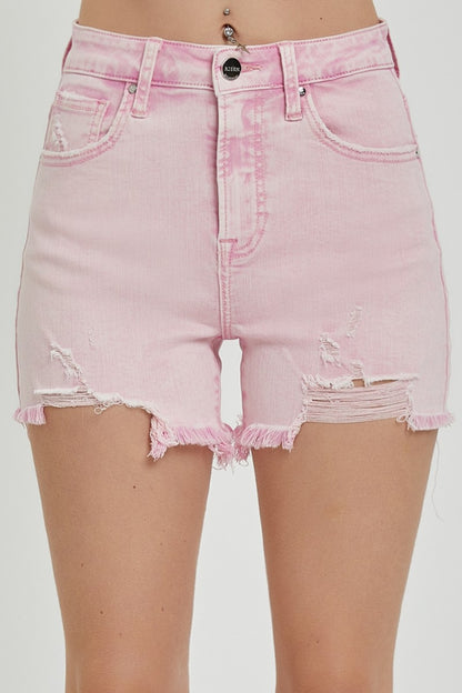 RISEN High Rise Distressed Denim Shorts - Denim Shorts - FITGGINS