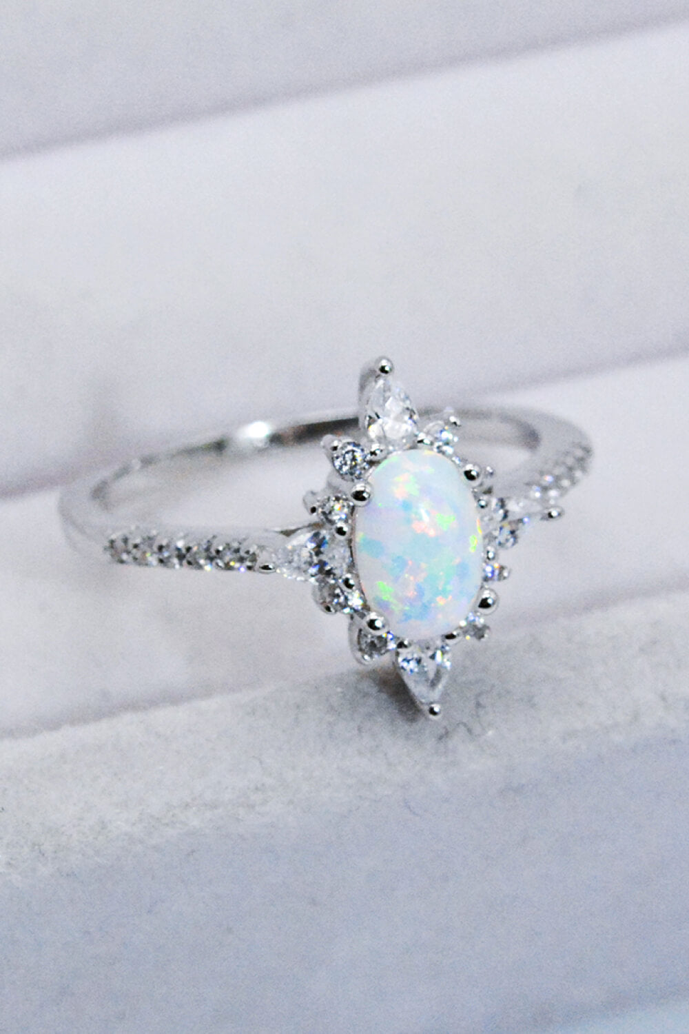 Platinum-Plated Opal and Zircon Ring - Rings - FITGGINS