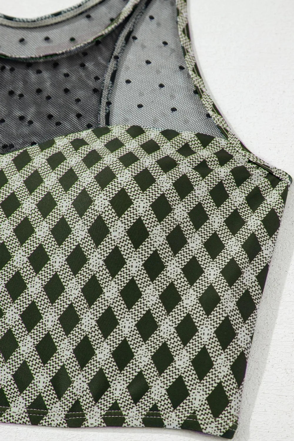 Dotted Mesh Plaid Patchwork High Waisted Swim Set Fitggins