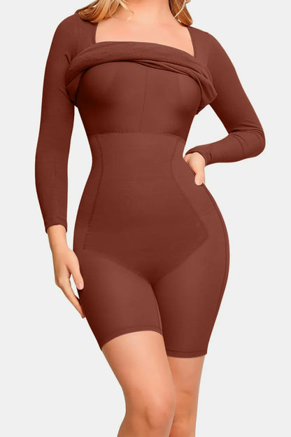 Basic Bae Full Size Built-In Shapewear Square Neck Long Sleeve Dress Fitggins