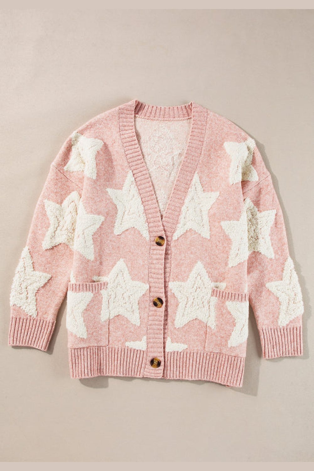 Sherpa Star V-Neck Cardigan with Pockets - Cardigans - FITGGINS