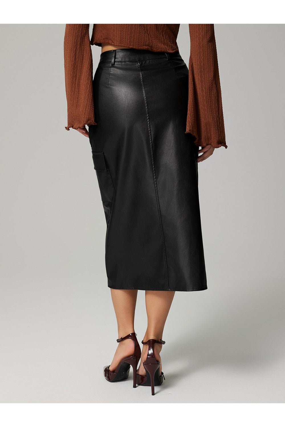 Slit Midi Skirt with Pockets - Shirts - FITGGINS