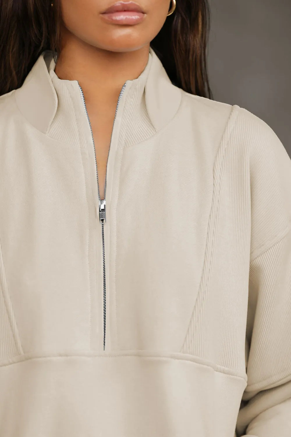 Half Zip Drop Shoulder Long Sleeve Sweatshirt Fitggins