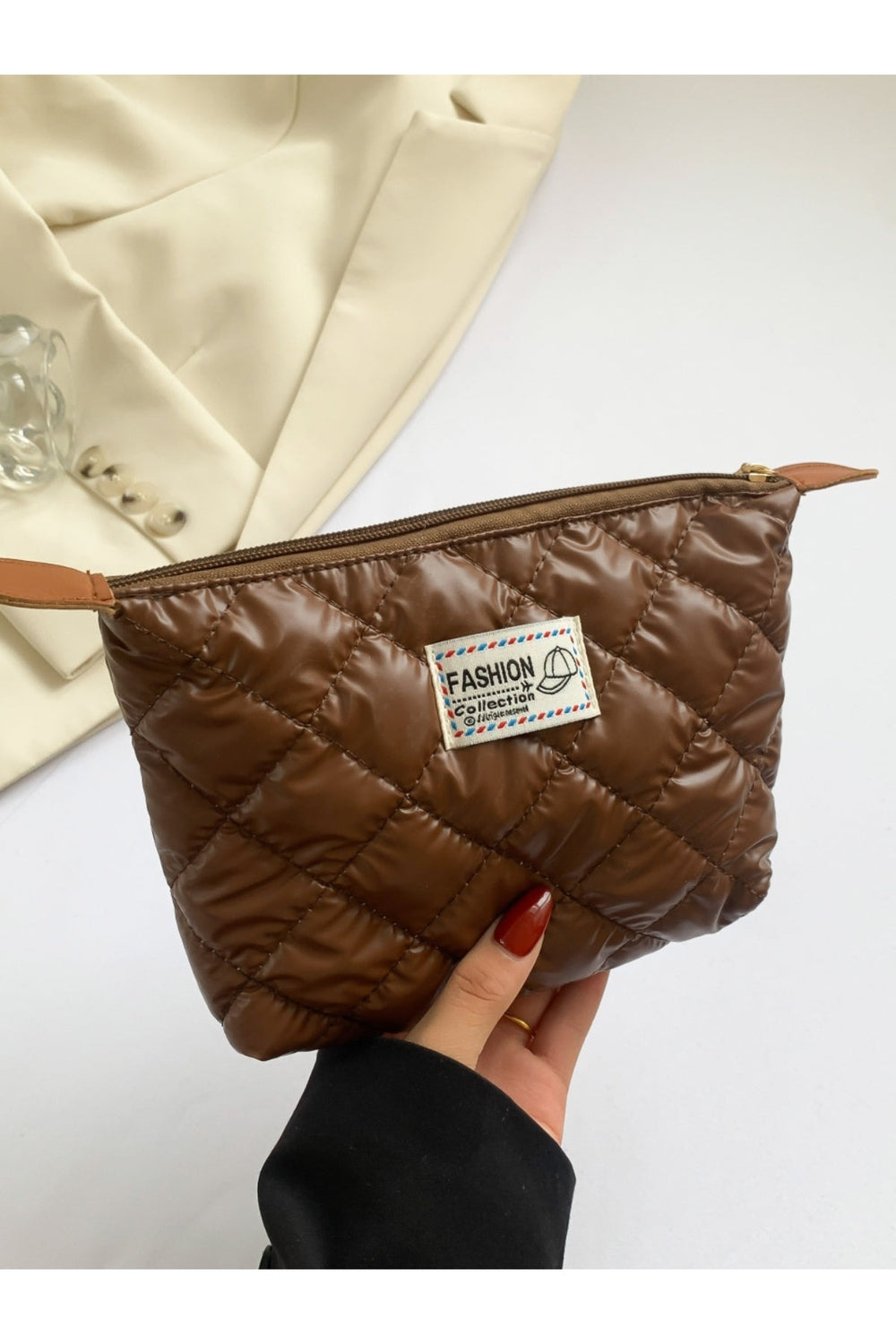 Solid Quilted Clutch with Zipper - Handbag - FITGGINS