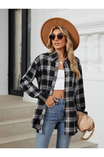 Plaid Button Up Long Sleeve Shirt - Shirts - FITGGINS