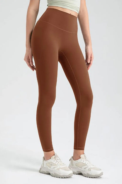 Wide Waistband High-Rise Sports Leggings Caramel Fitggins