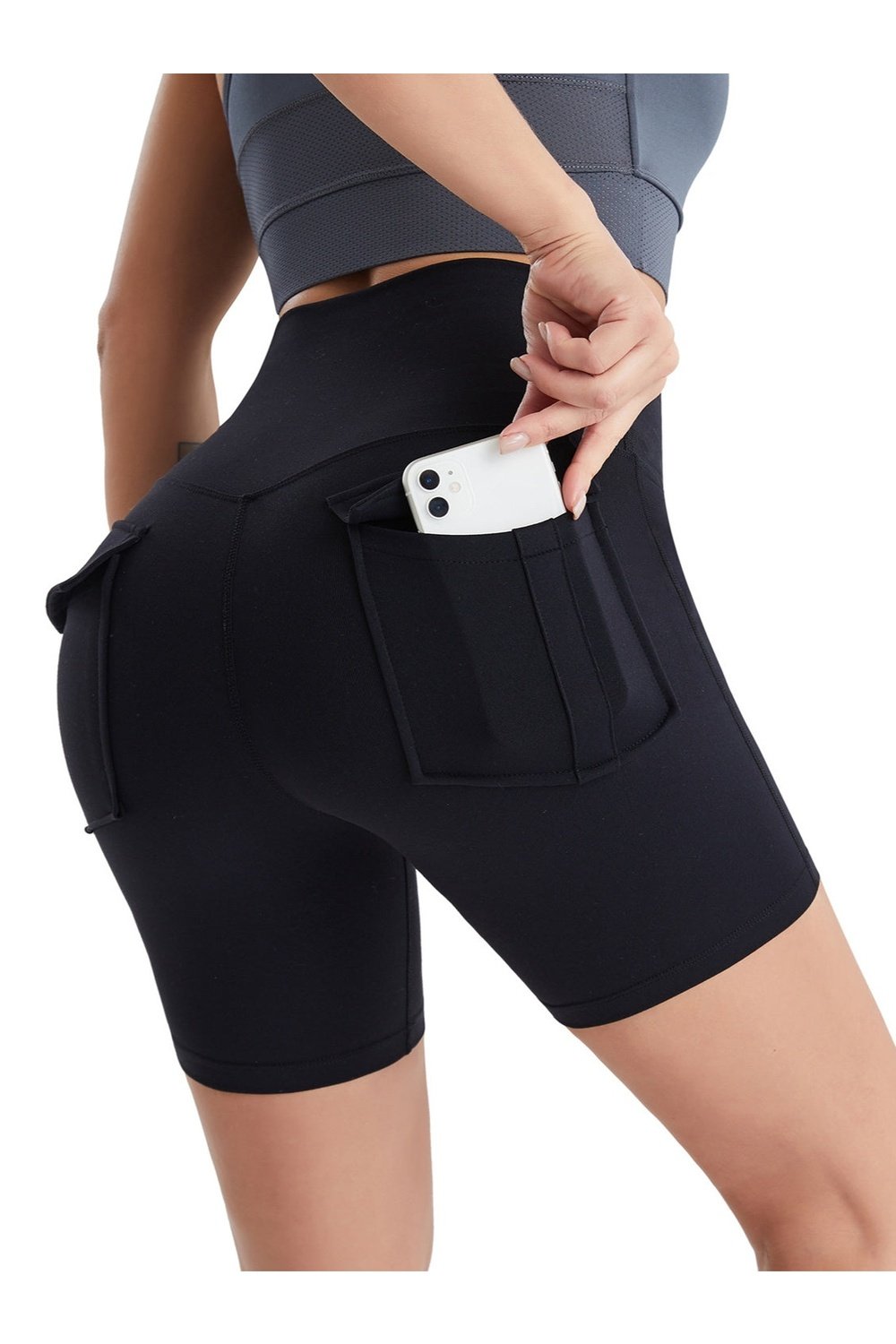 Pocketed High Waist Active Shorts - Short Leggings - FITGGINS
