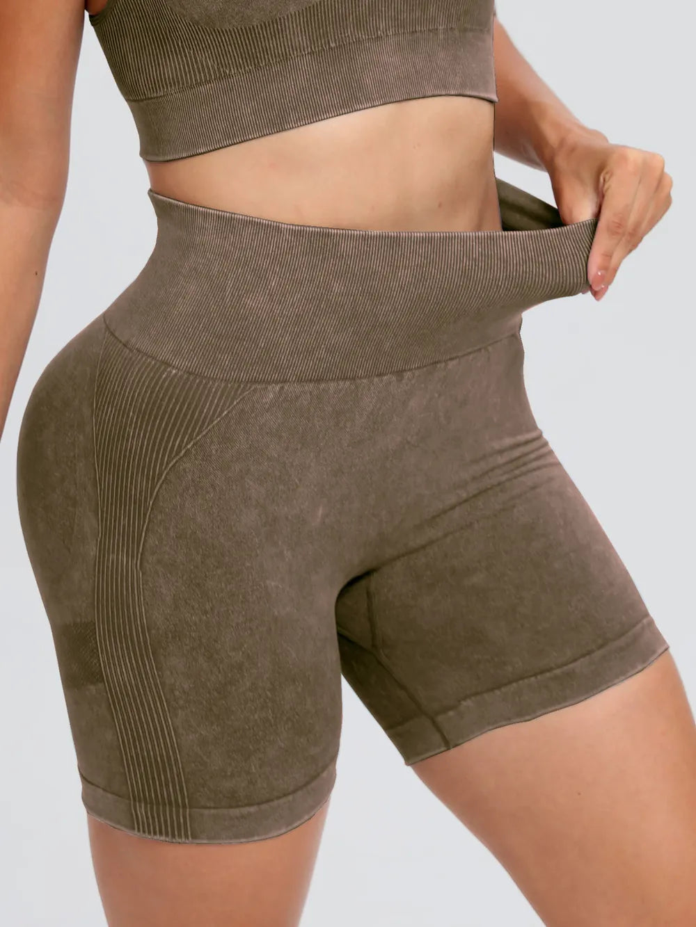 Washed High Waist Active Shorts Coffee Brown Fitggins