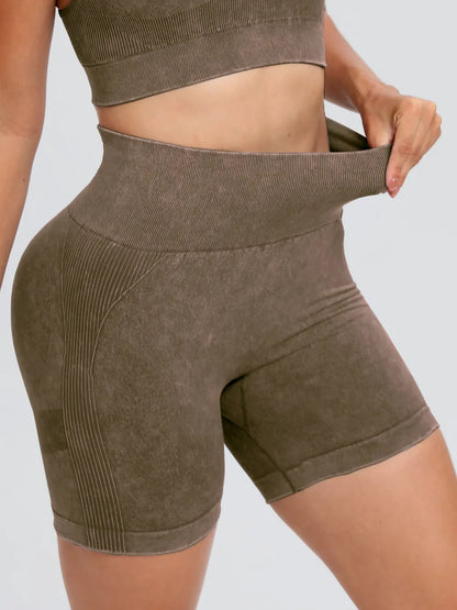 Washed High Waist Active Shorts Coffee Brown Fitggins
