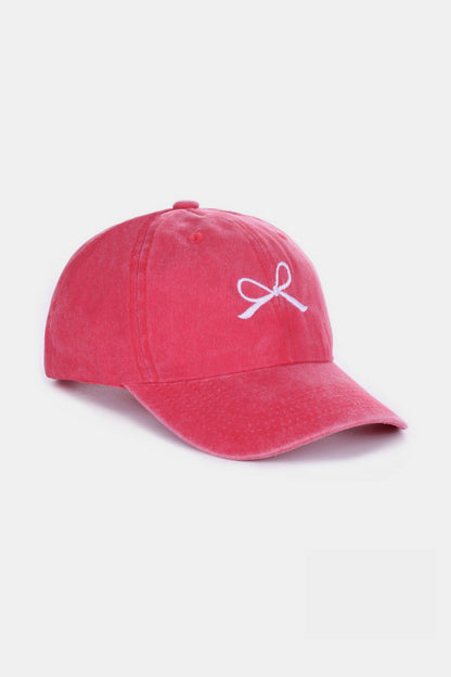 Zenana Bow Embroidered Washed Cotton Caps - Hats - FITGGINS