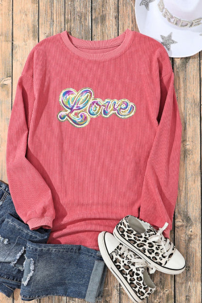 Valentine's Day LOVE Round Neck Long Sleeve Sweatshirt - Sweatshirts & Hoodies - FITGGINS