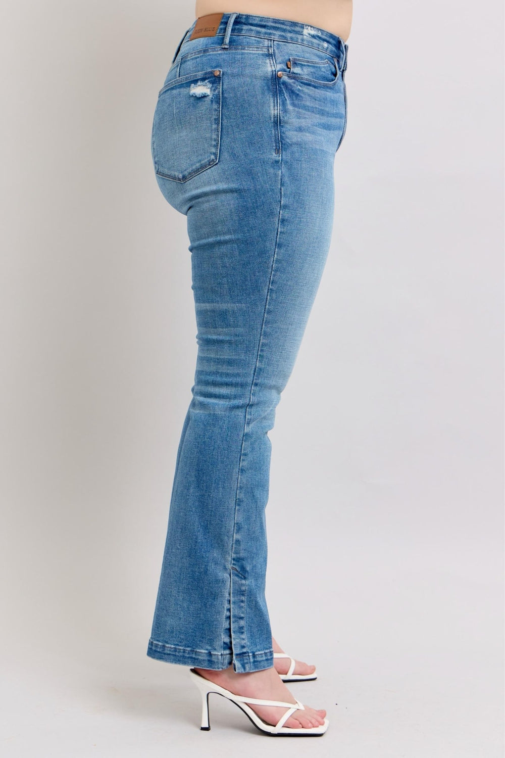 Judy Blue HW Tummy Control Vintage Wash Side Slit Slim Boot Jeans - Jeans - FITGGINS