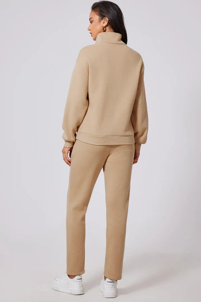 Half Snap Turtleneck Top and Pants Active Set Fitggins