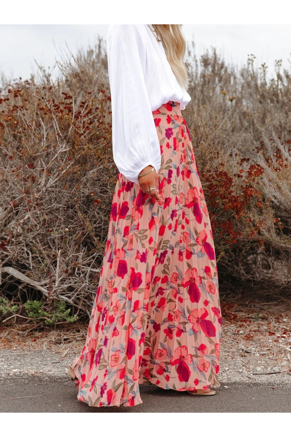 Pleated Maxi Skirt with Elastic Waist Fitggins