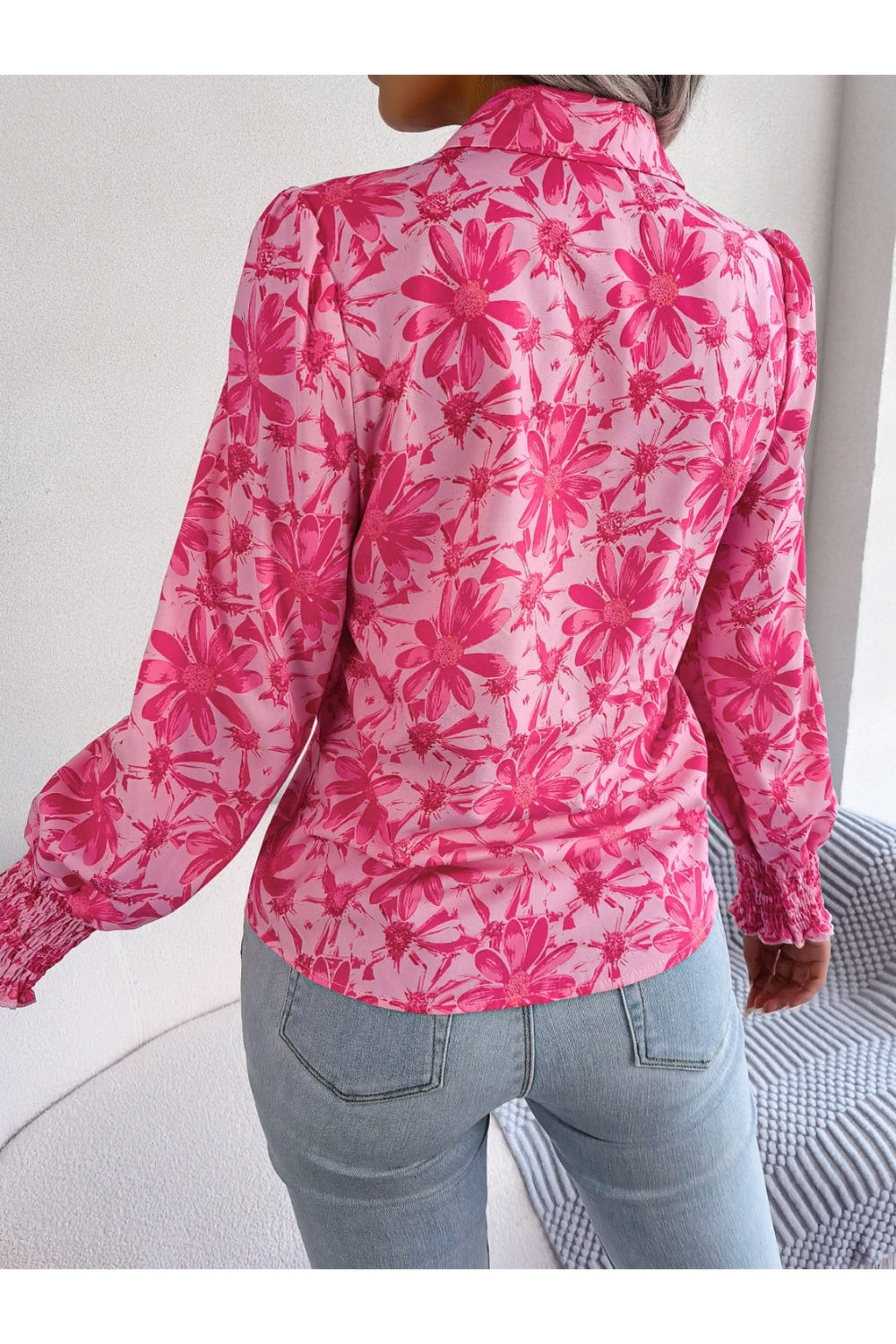 Floral Collared Neck Long Sleeve Shirt - Shirts - FITGGINS