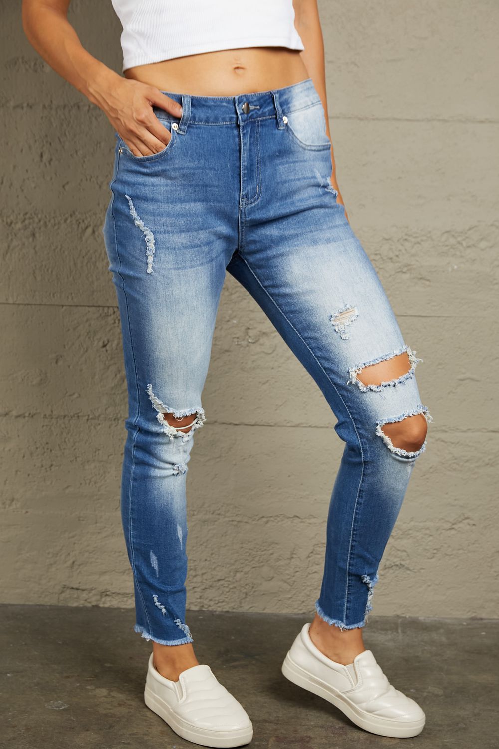 Baeful Faded Mid High Rise Jeans - Jeans - FITGGINS