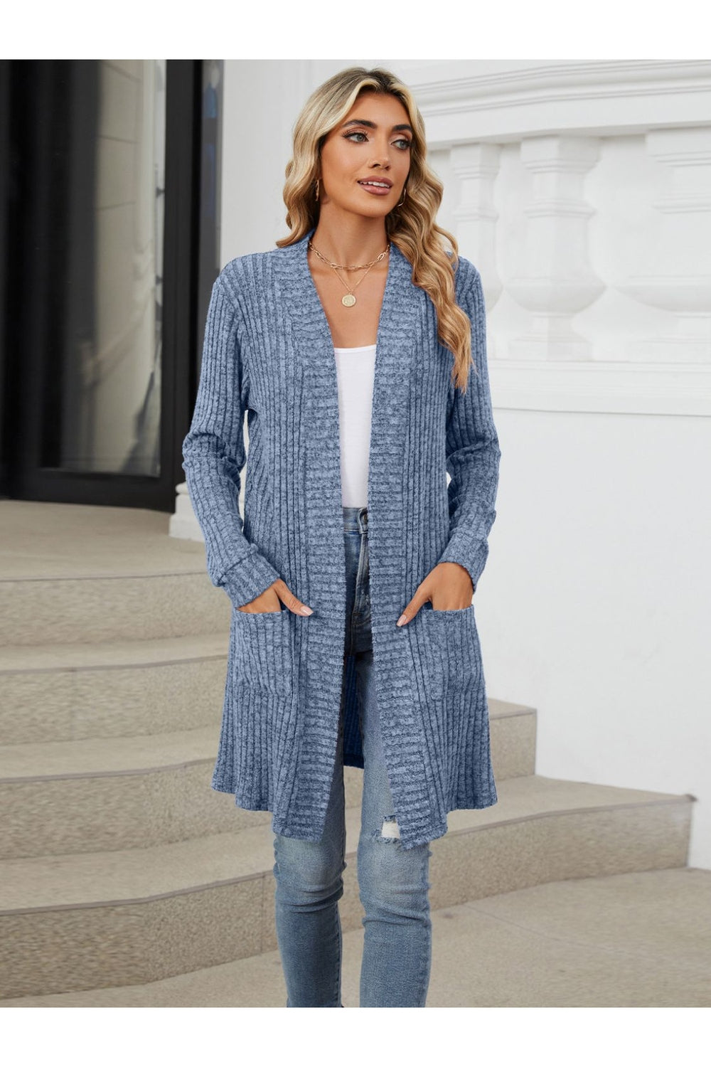 Open Front Long Sleeve Cardigan - Cardigans - FITGGINS