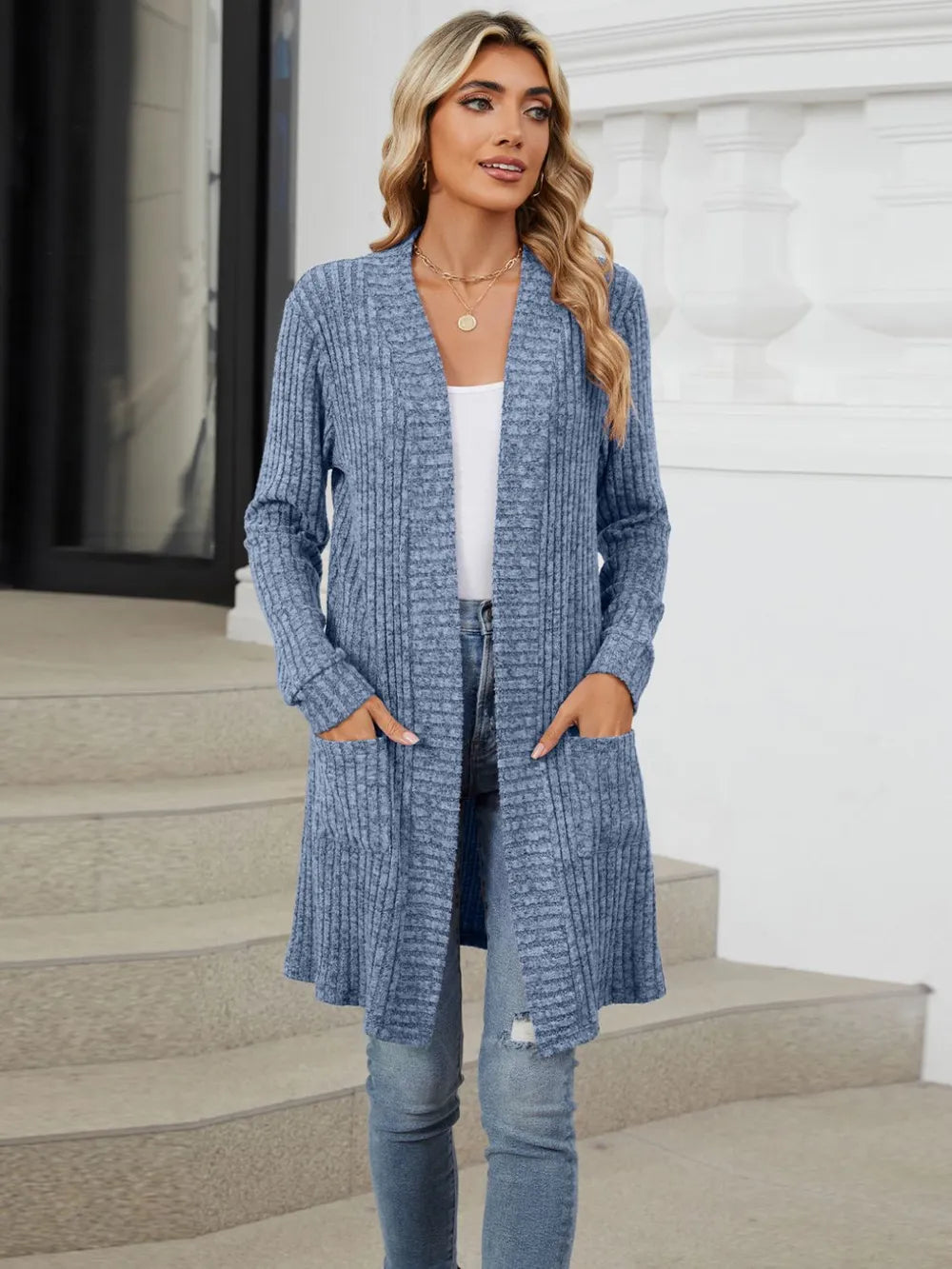 Open Front Long Sleeve Cardigan Fitggins