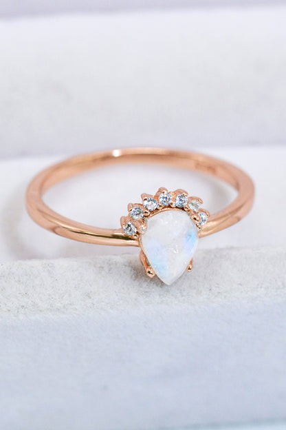 18K Rose Gold-Plated Pear Shape Natural Moonstone Ring - Rings - FITGGINS