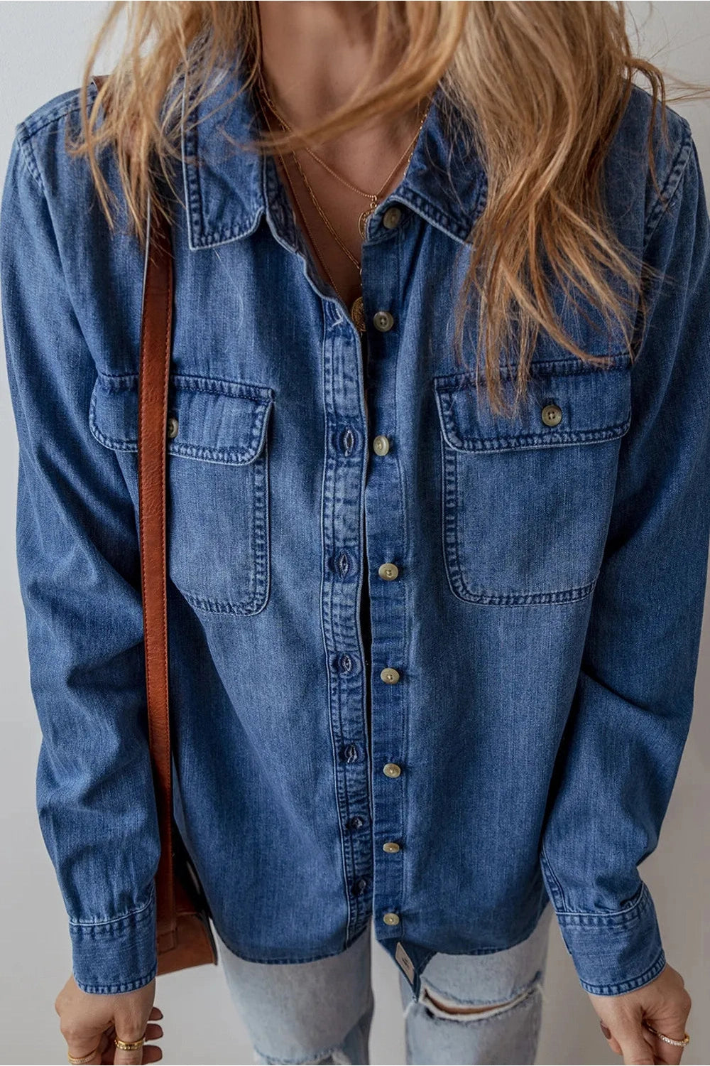 Button Up Long Sleeve Denim Jacket - Denim Jackets - FITGGINS