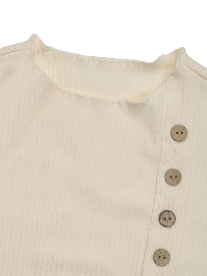 Perfee Decorative Button Round Neck Long Sleeve Bodysuit Fitggins