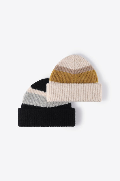 Tricolor Cuffed Knit Beanie - Hats - FITGGINS