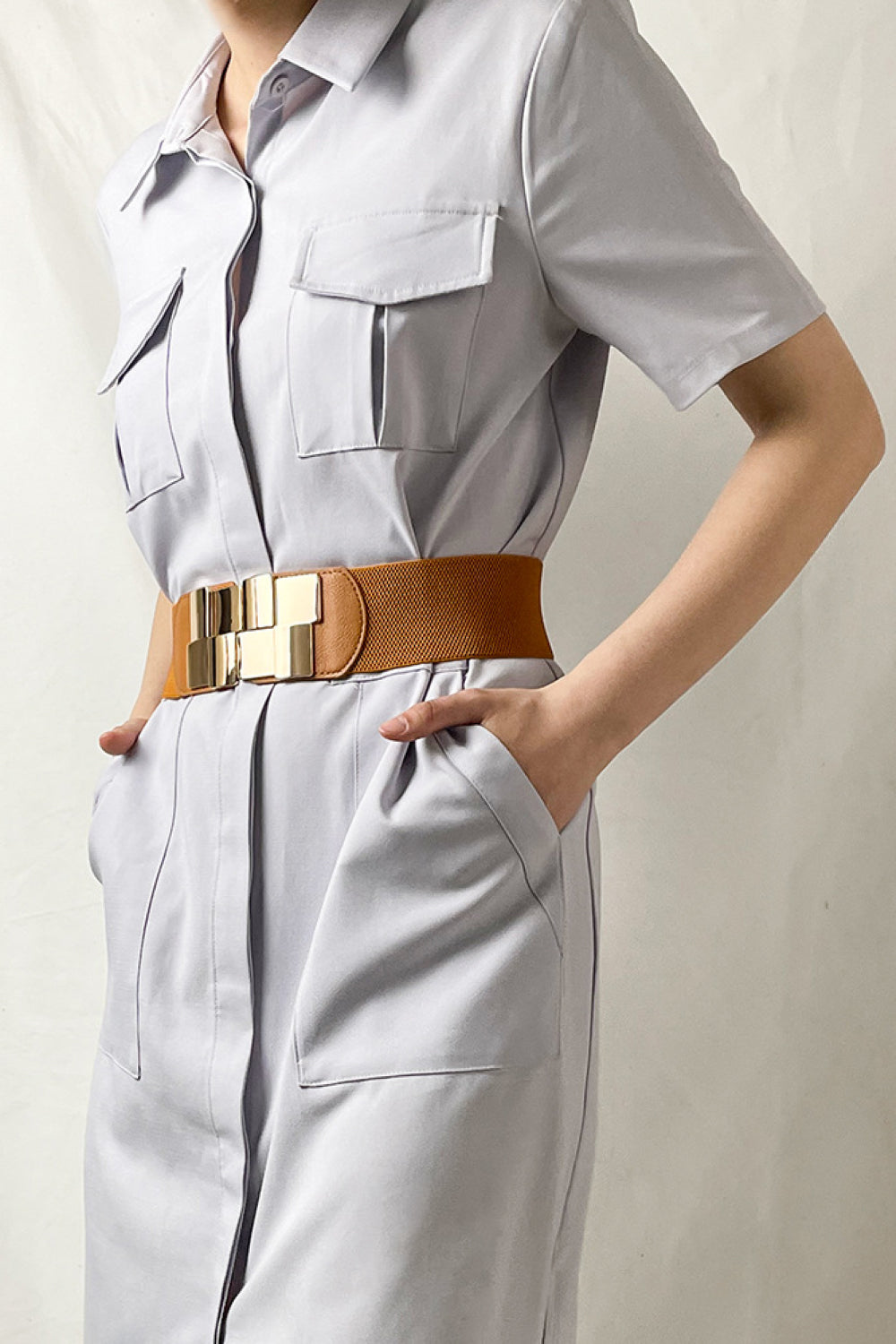 Geometric Buckle Elastic Wide Belt - Belt - FITGGINS